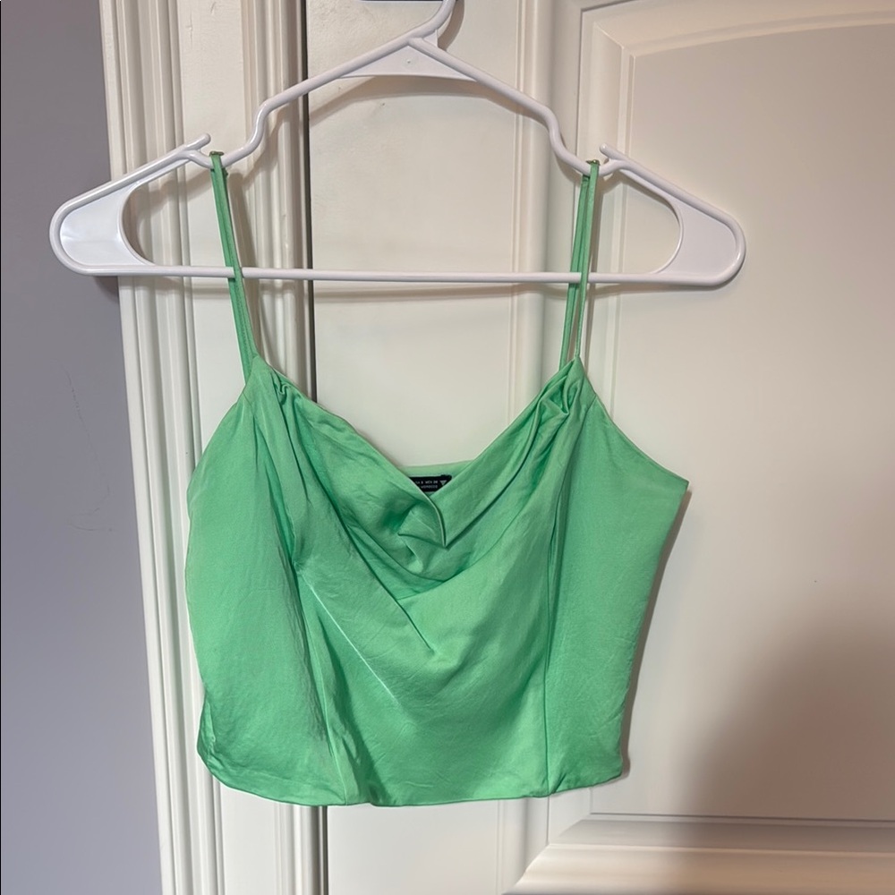 Zara Green Ruched Crop Camisole